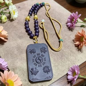 D11 Purple Qi from the East Double-sided Taoist Four Divine Beasts Bagua Nine-Character Mantra Pendant